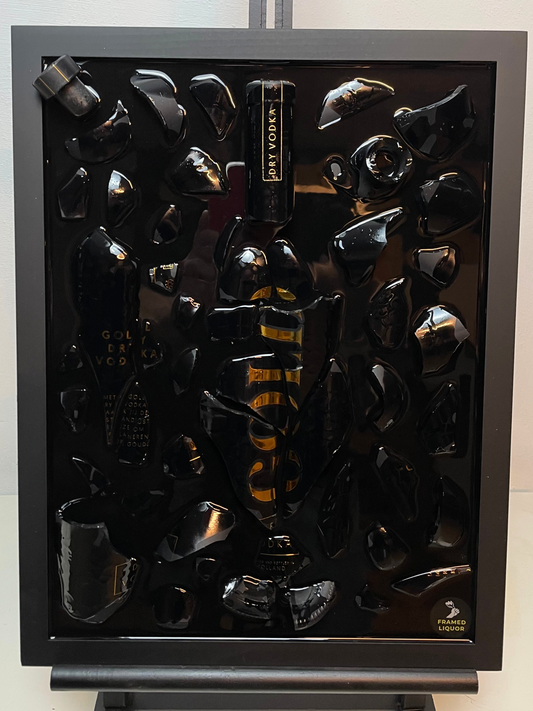 Gold Dry Vodka Broken Bottle Art - Framed Liquor