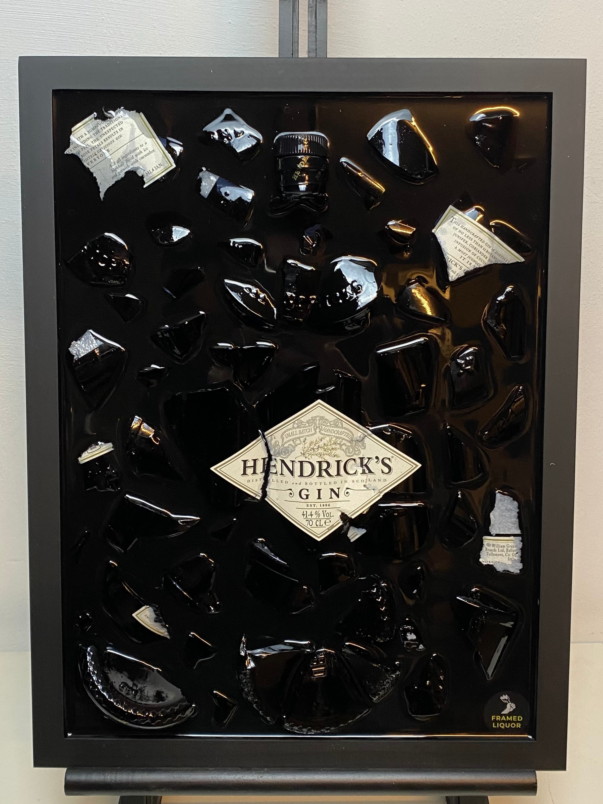 Hendrick's Gin Broken Bottle Art, Framed Liquor, ingelijste drankfles, flessenkunst, muurkunst, schilderij