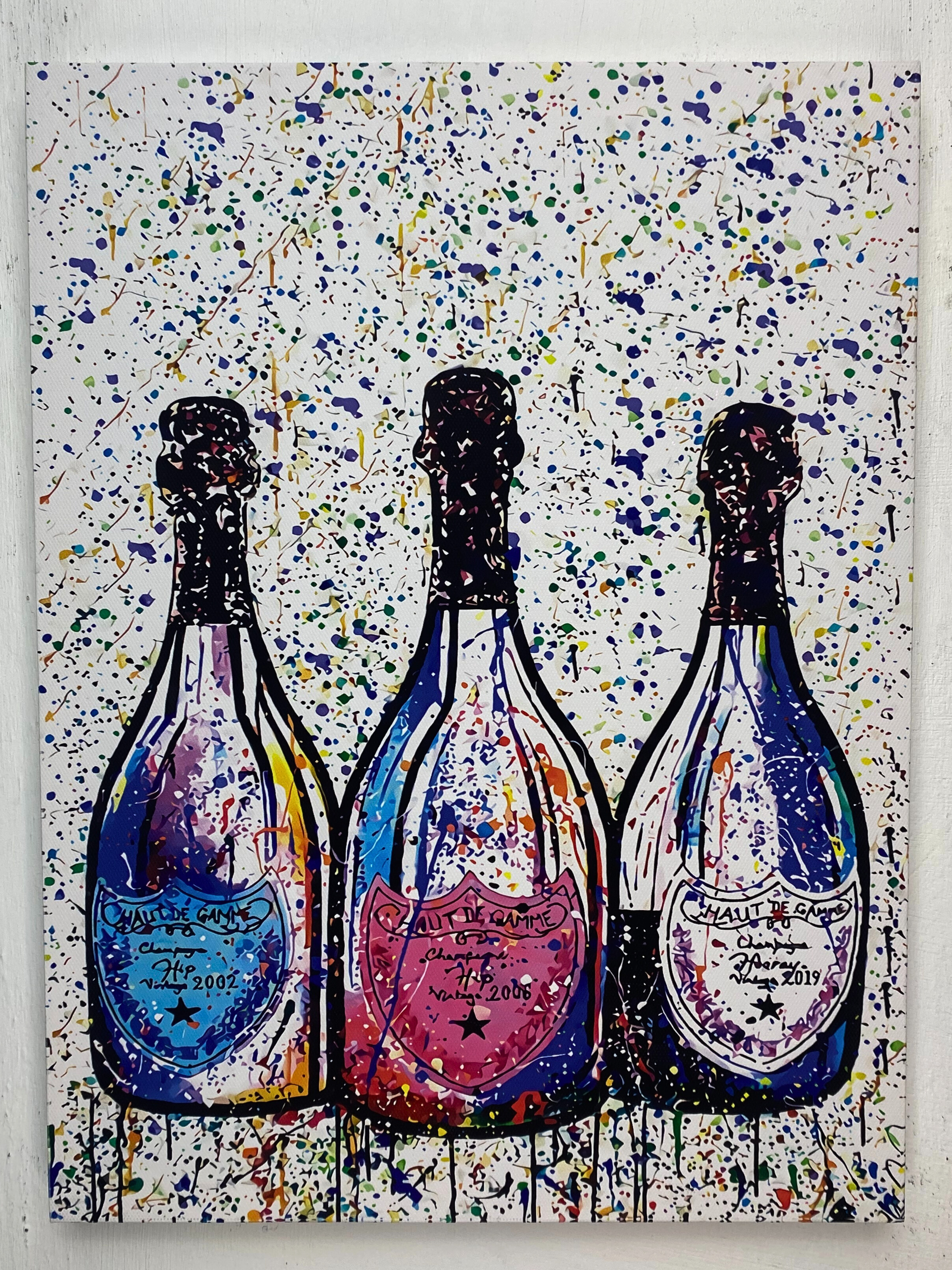Uniek Canvas Triple Champagne Wall Art - Framed Liquor - Wanddecoratie