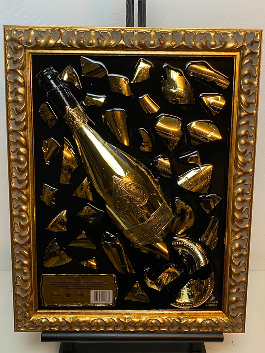 Armand de Brignac Broken Bottle Art, Ace of Spades, Framed Liquor, Schilderij, Smashed Bottle Art, Flessen kunst