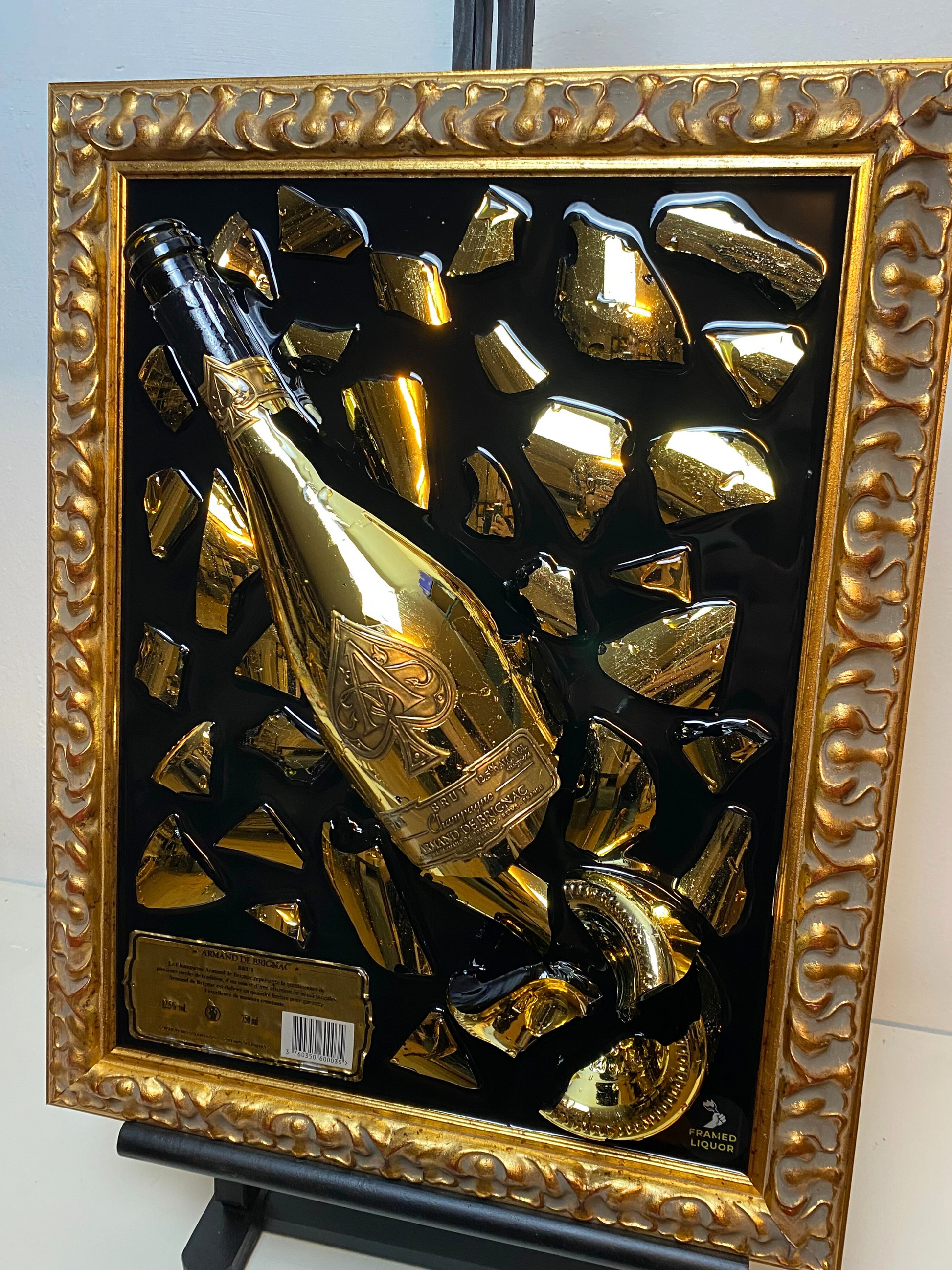 Armand de Brignac Broken Bottle Art, Ace of Spades, Framed Liquor, Schilderij, Smashed Bottle Art, Flessen kunst