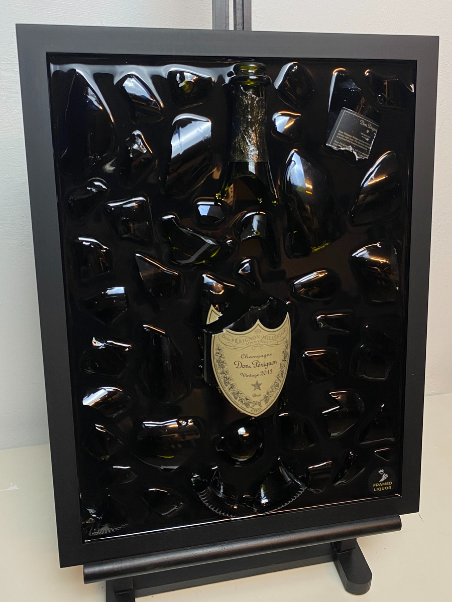 Dom Perignon Vintage Broken Bottle Art, Framed Liquor, ingelijste drankfles, flessenkunst, muurkunst, schilderij