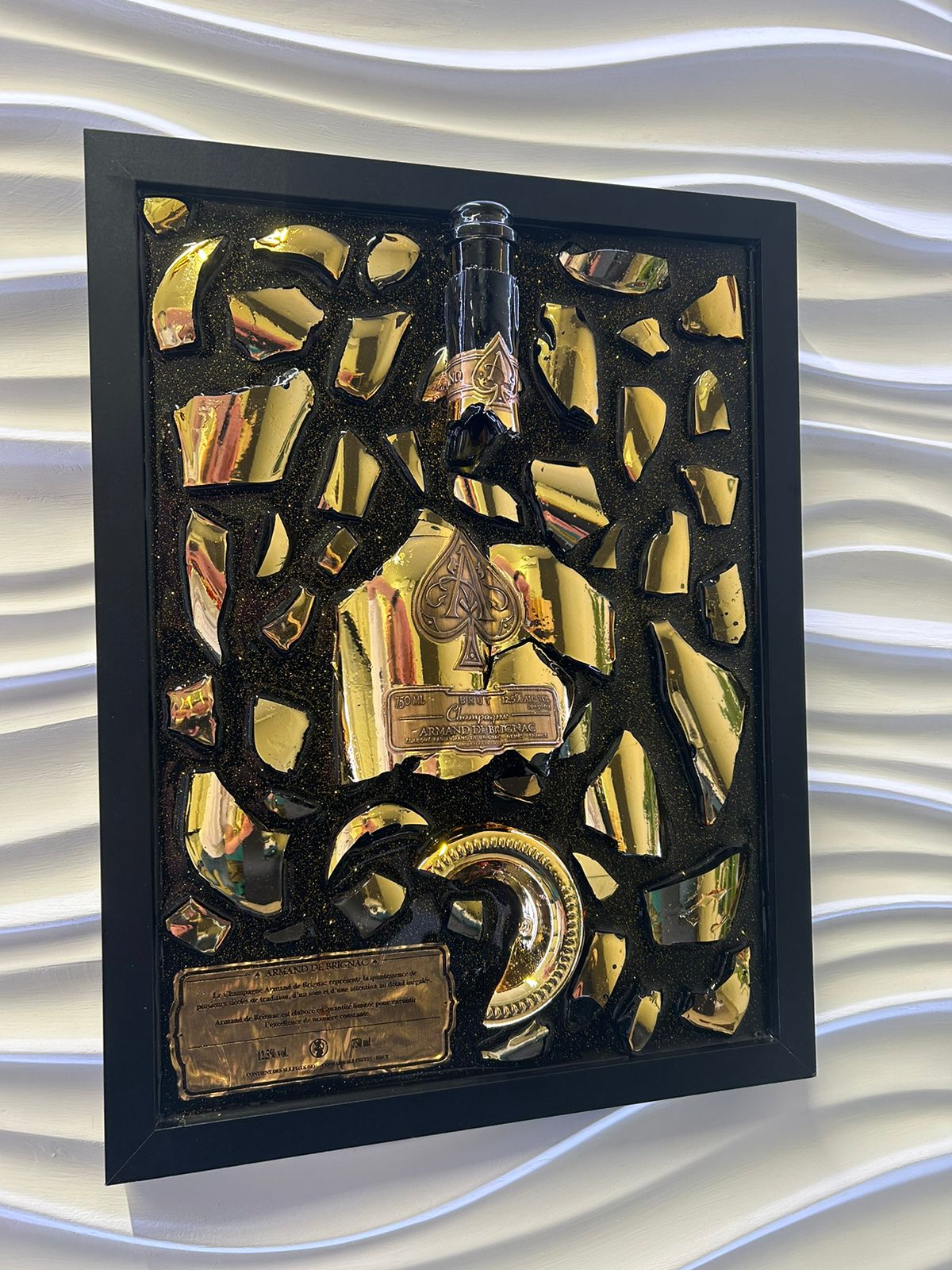 Armand de Brignac Broken Bottle Art, Ace of Spades, Framed Liquor, Schilderij