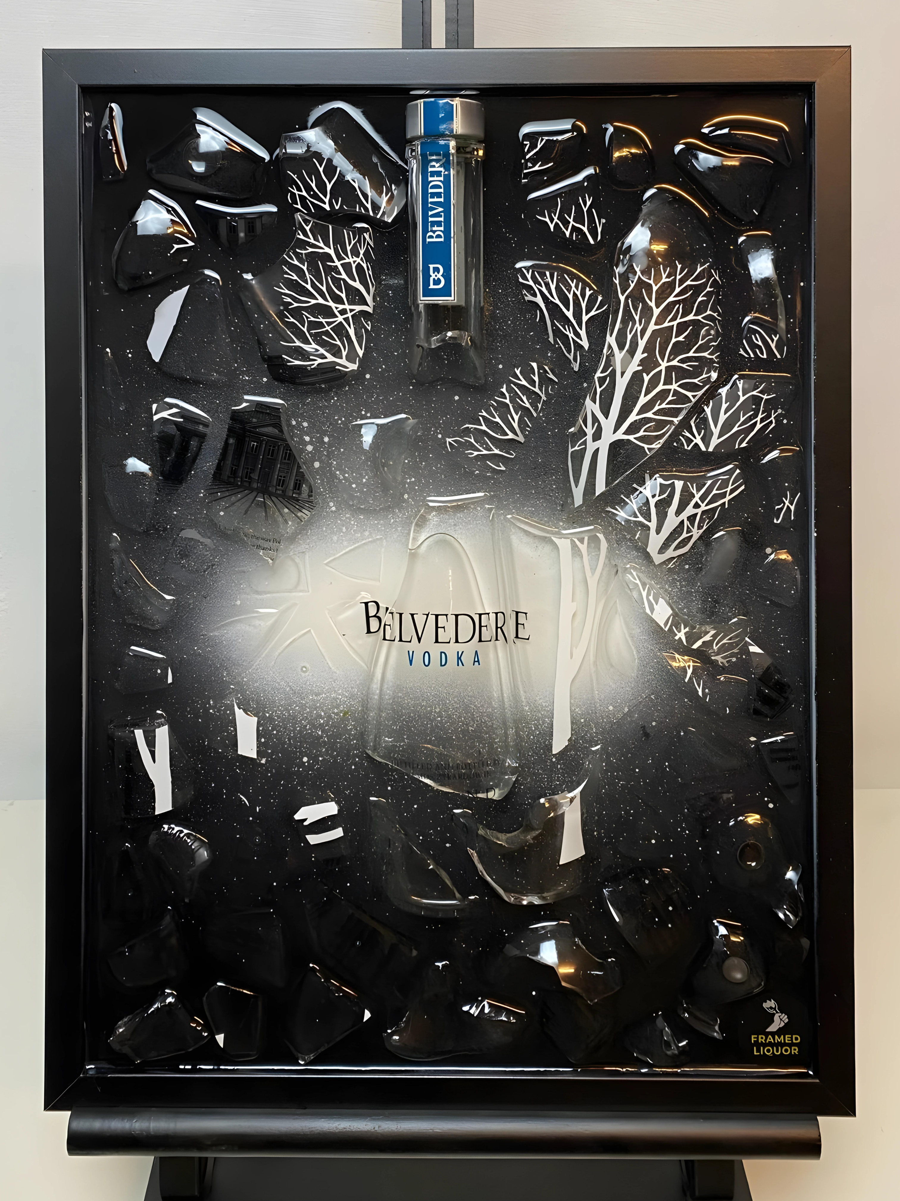 Belvedere Broken Bottle Art - Framed Liquor - Wall Art