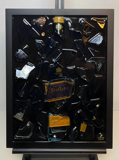 Blue Label Broken Bottle Art - Framed Liquor - Wall Art