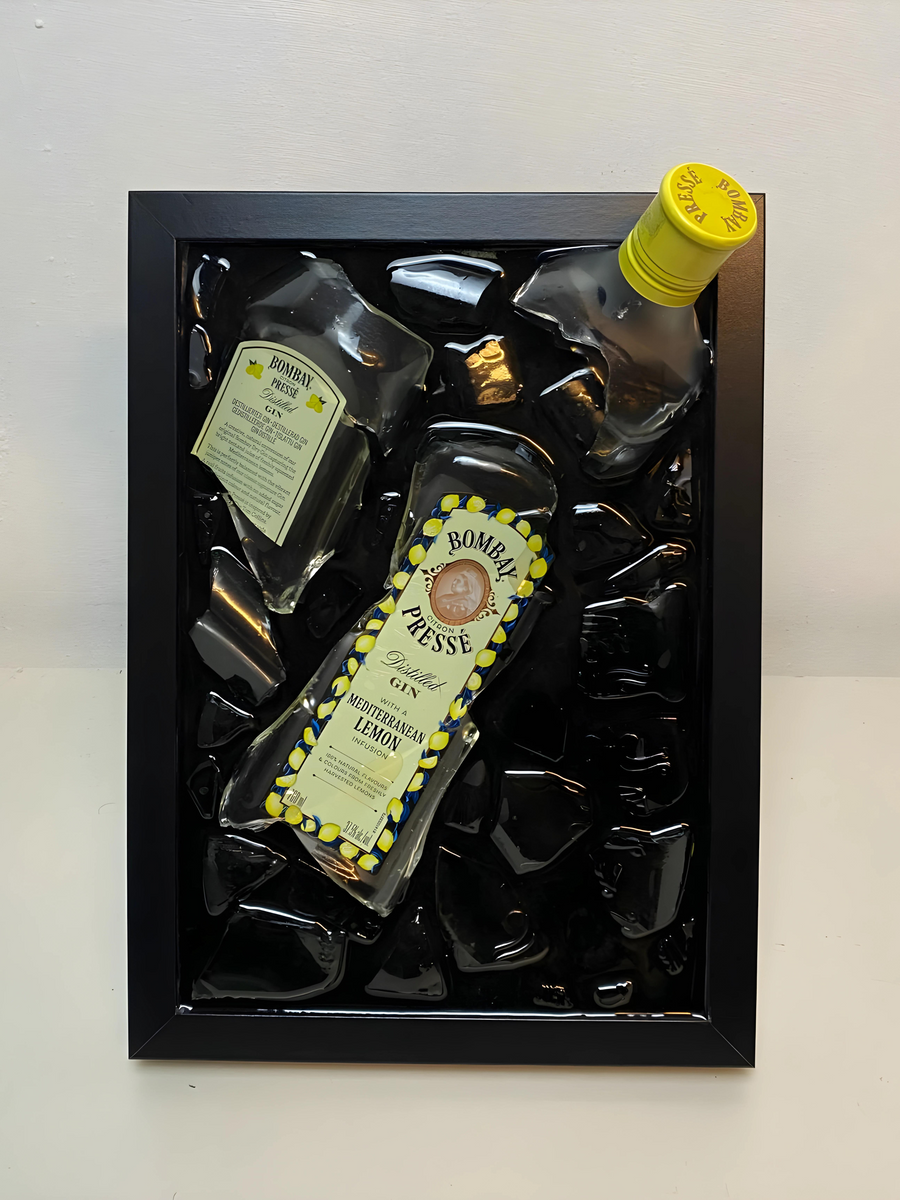 Bombay Lemon Broken Bottle Art - Framed Liquor - Wall Art