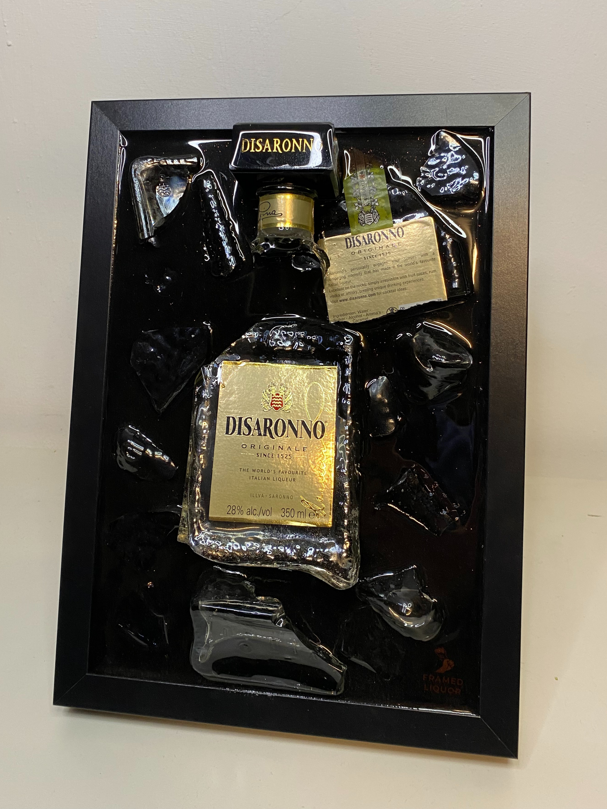 Disaronno Broken Bottle Art - Framed Liquor - Wall Art