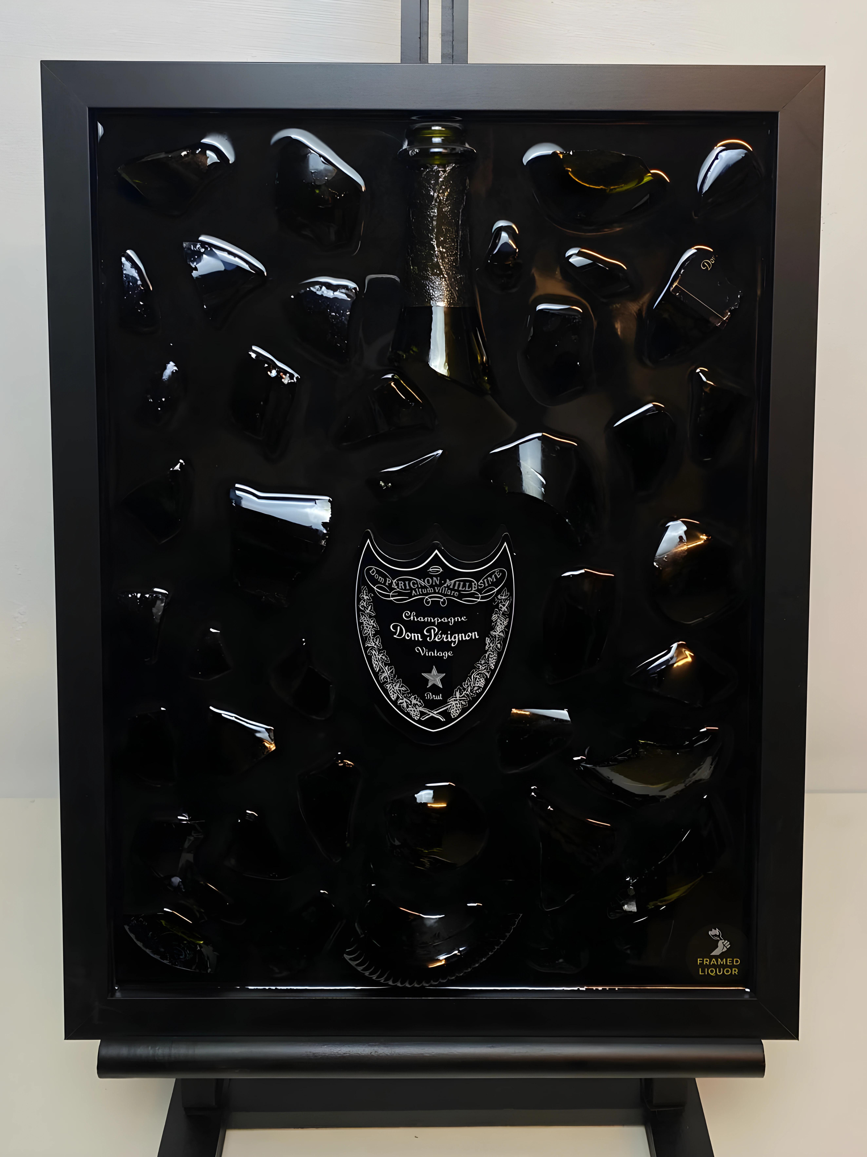 The White Champagne Broken Bottle Art - Framed Liquor - Wall Art