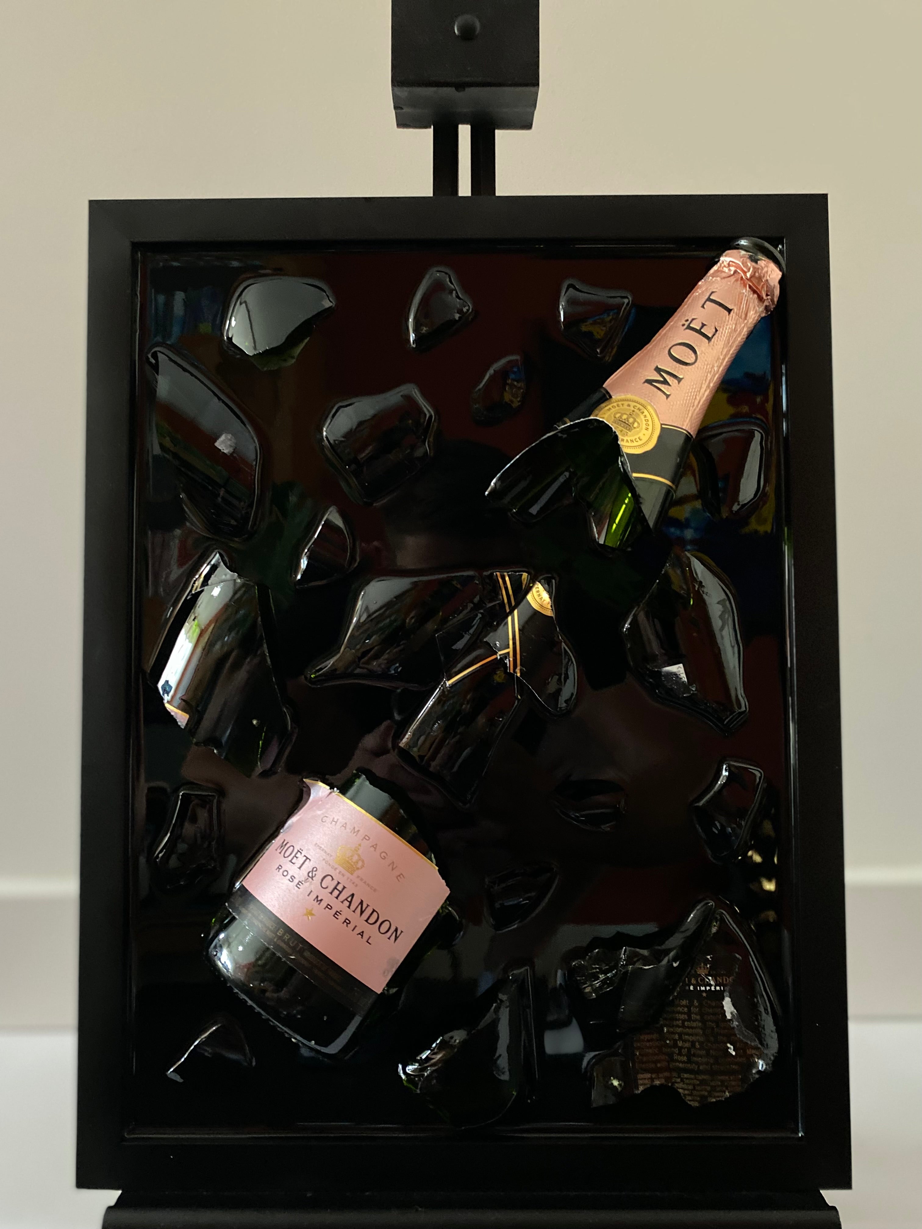 Moët & Chandon Rosé Champagne Broken Bottle Art, Framed Liquor