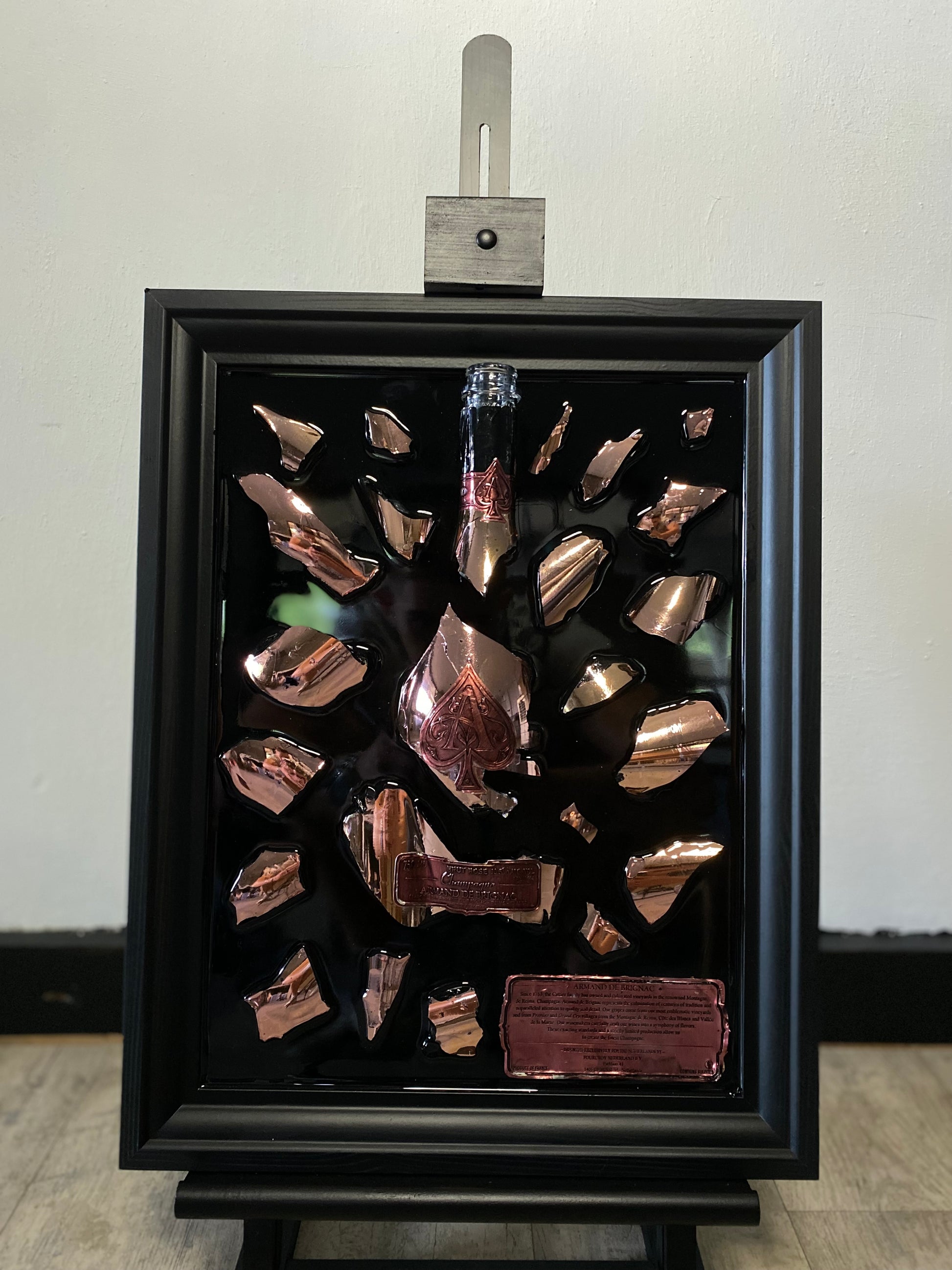 Armand de Brignac Rosé Champagne Broken Bottle Art, Framed Liquor, Schilderij