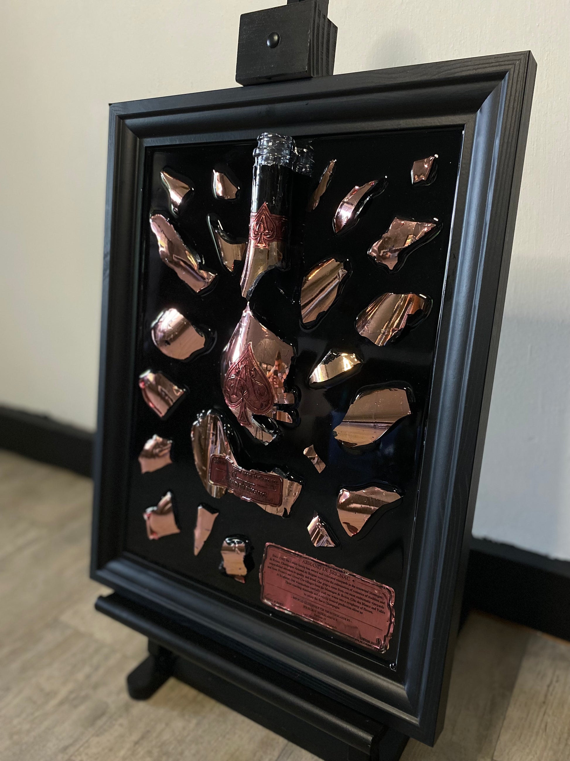 Armand de Brignac Rosé Champagne Broken Bottle Art, Framed Liquor, Schilderij