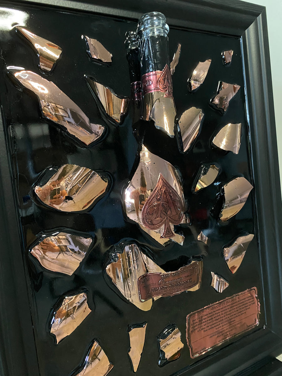 Armand de Brignac Rosé Champagne Broken Bottle Art, Framed Liquor, Schilderij