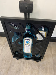 Bombay Sapphire Broken Bottle Art, Framed Liquor, ingelijste drankfles, flessenkunst, muurkunst, schilderij
