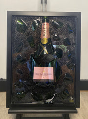 Moët & Chandon Rosé Broken Bottle Art, Framed Liquor, ingelijste drankfles, flessenkunst, muurkunst, schilderij