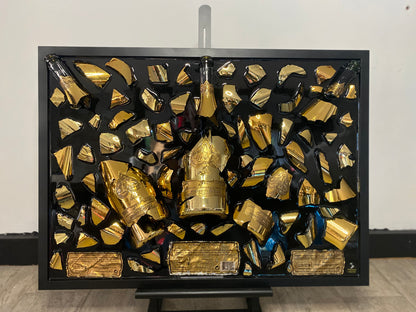 Armand de Brignac Triple Broken Bottle Art, Ace of Spades, Framed Liquor, Schilderij, Smashed Bottle Art, Flessen kunst