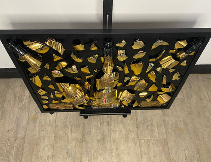 Armand de Brignac Triple Broken Bottle Art, Ace of Spades, Framed Liquor, Schilderij, Smashed Bottle Art, Flessen kunst