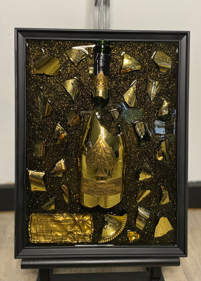 Armand de Brignac Broken Bottle Art, Ace of Spades, Framed Liquor, Schilderij