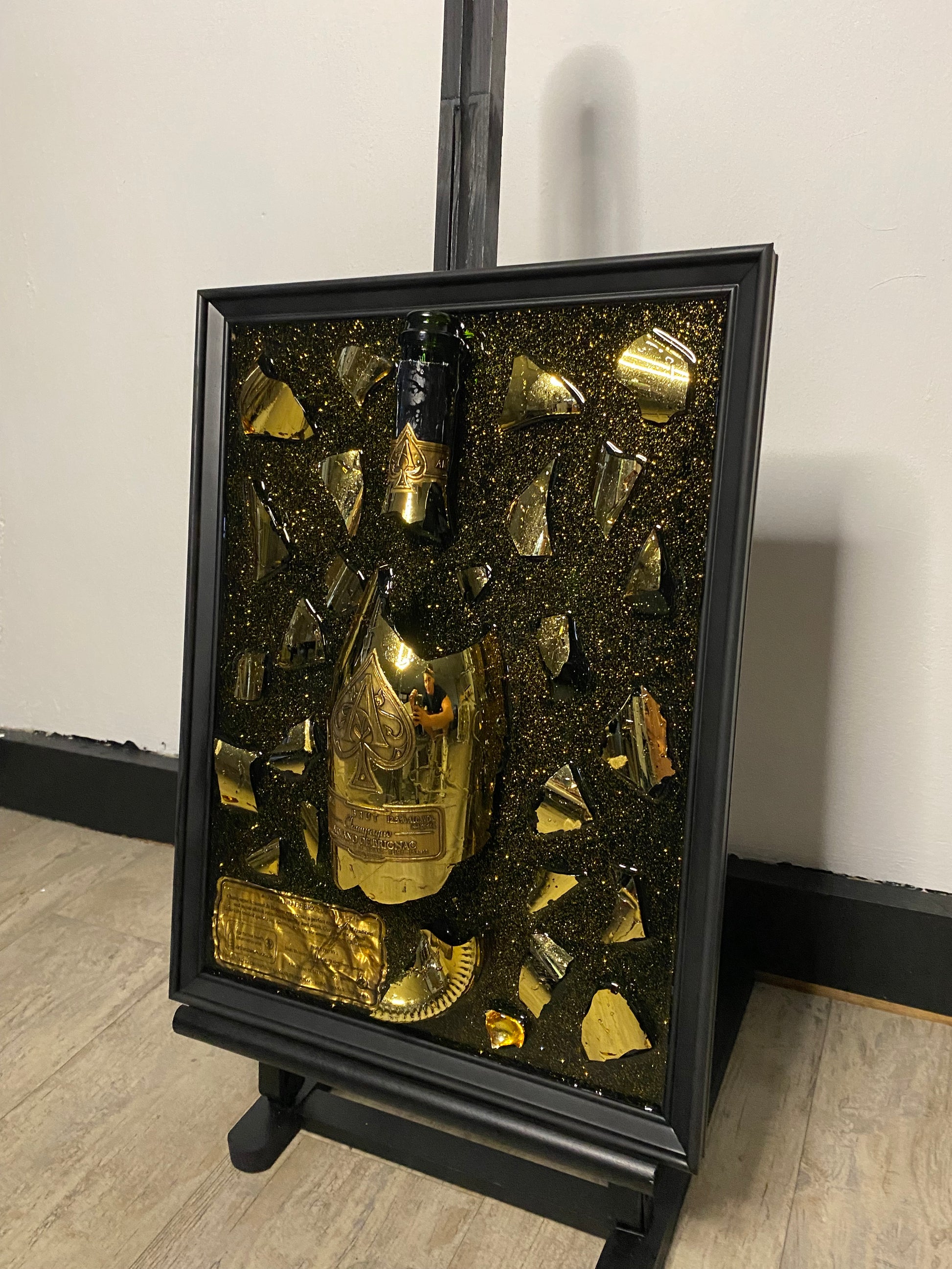 Armand de Brignac Broken Bottle Art, Ace of Spades, Framed Liquor, Schilderij