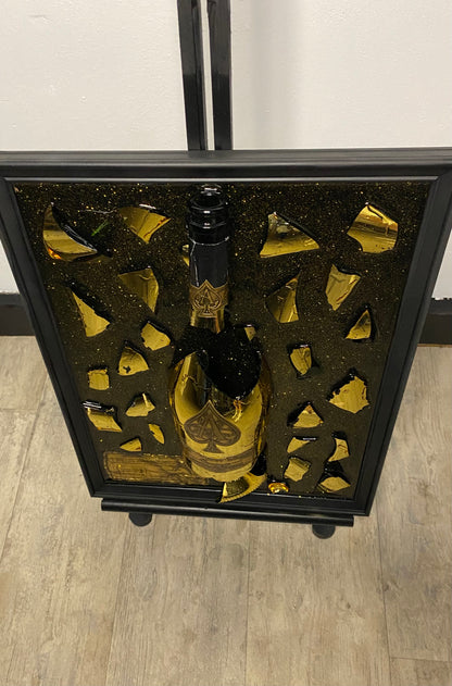 Armand de Brignac Broken Bottle Art, Ace of Spades, Framed Liquor, Schilderij