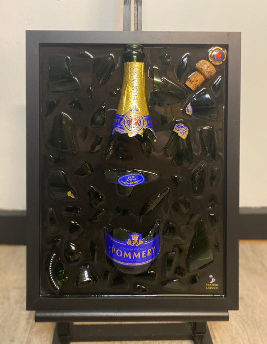 Blue Champagne Broken Bottle Art - Framed Liquor