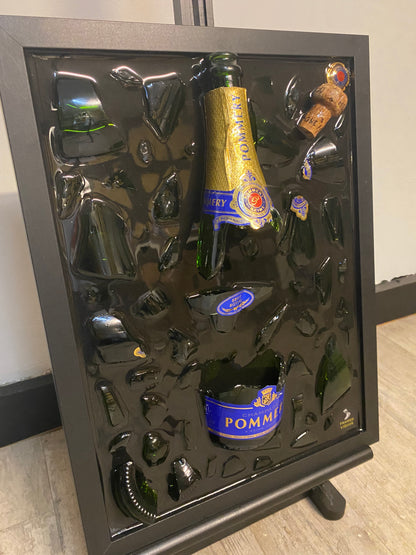 Blue Champagne Broken Bottle Art - Framed Liquor