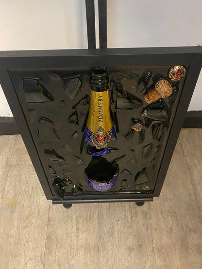 Blue Champagne Broken Bottle Art - Framed Liquor