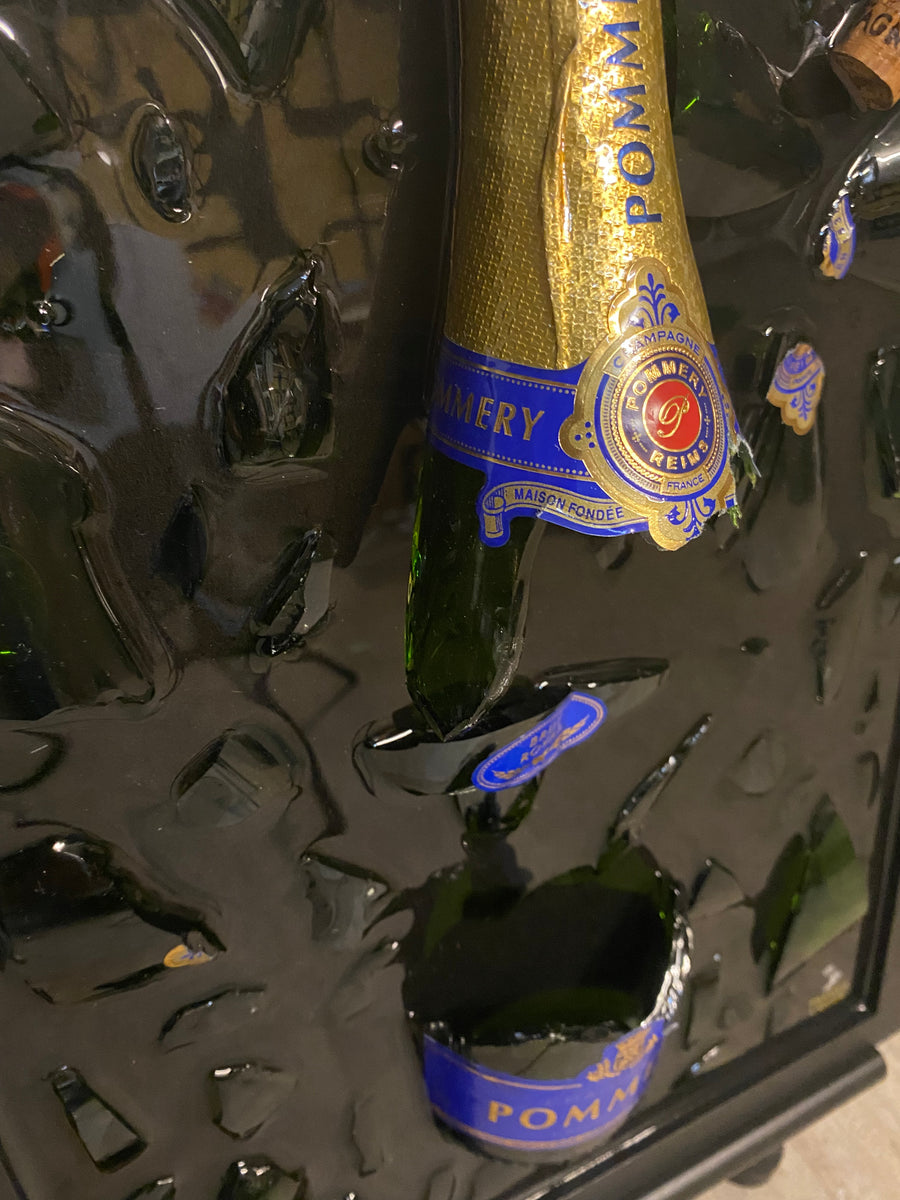 Blue Champagne Broken Bottle Art - Framed Liquor