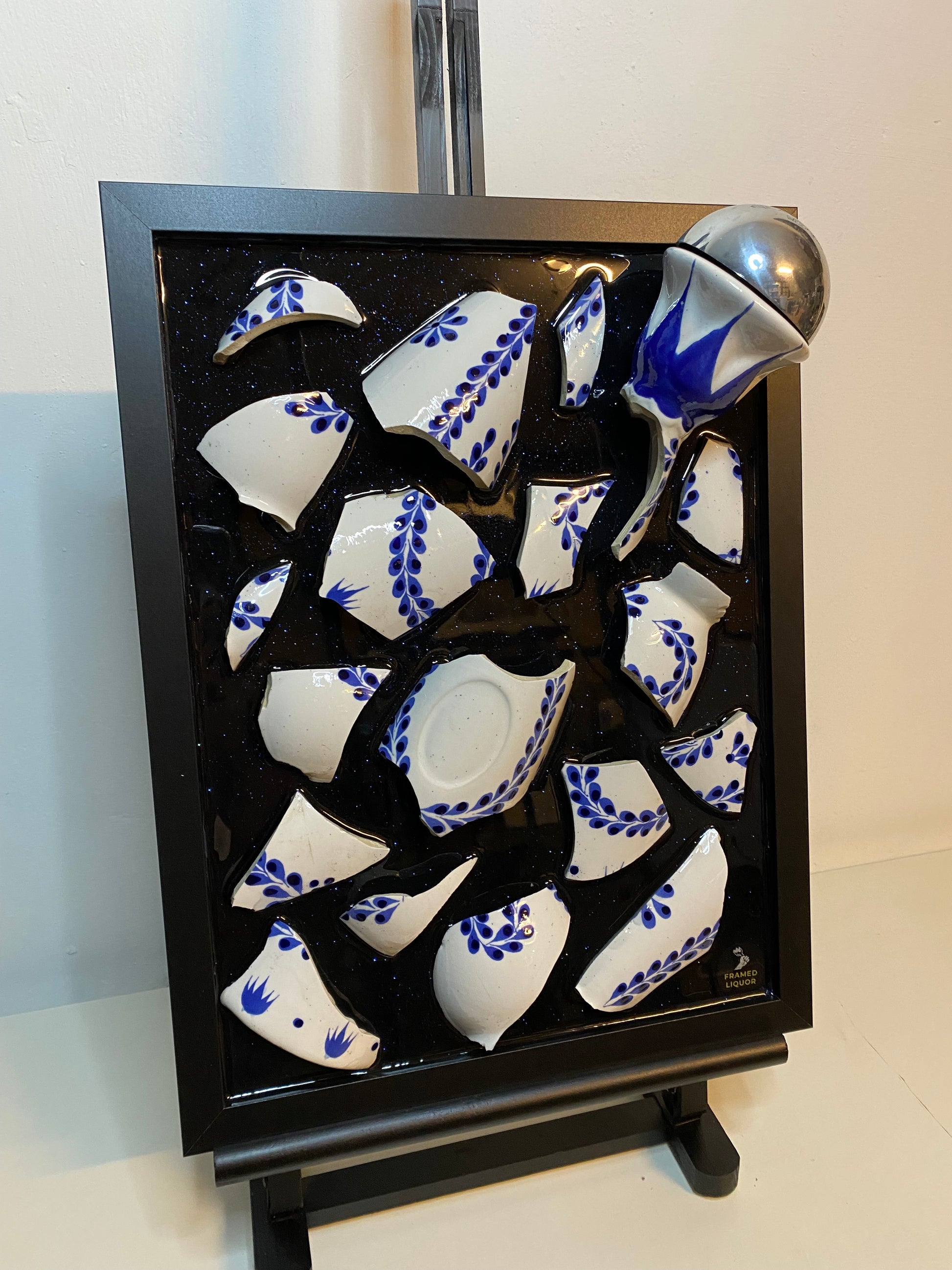 Clase Azul Tequila Broken Bottle Art, Glass Art, Wall Art, Framed Liquor