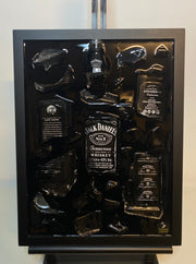 Jack Daniels Broken Bottle Art, Framed Liquor, Wall Art