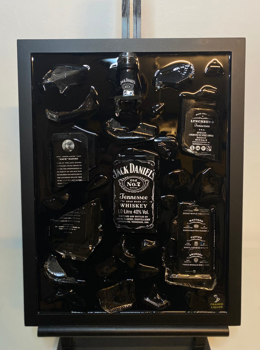 Jack Daniels Broken Bottle Art, Framed Liquor, Wall Art