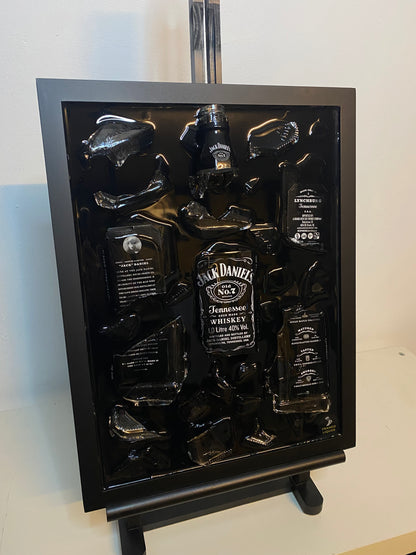 Jack Daniels Broken Bottle Art, Framed Liquor, Wall Art