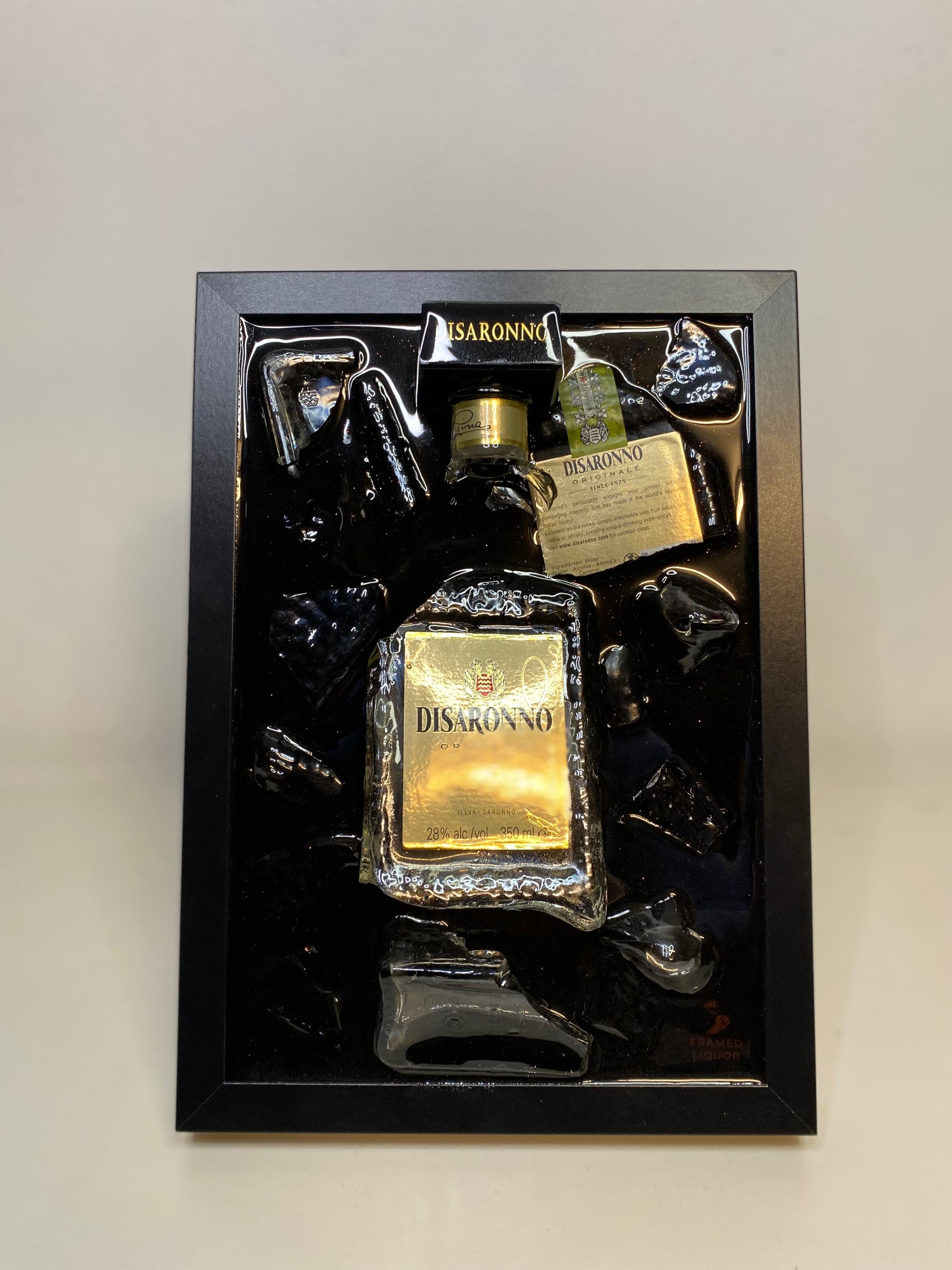 Disaronno Broken Bottle Art - Framed Liquor - Wall Art