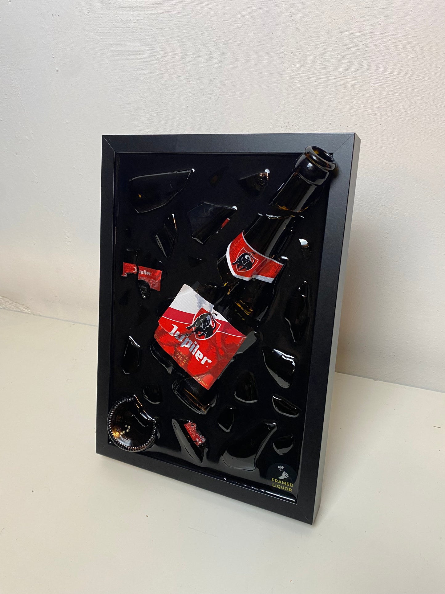 Jupiler Bier Broken Bottle Art - Framed Liquor - Wall Art