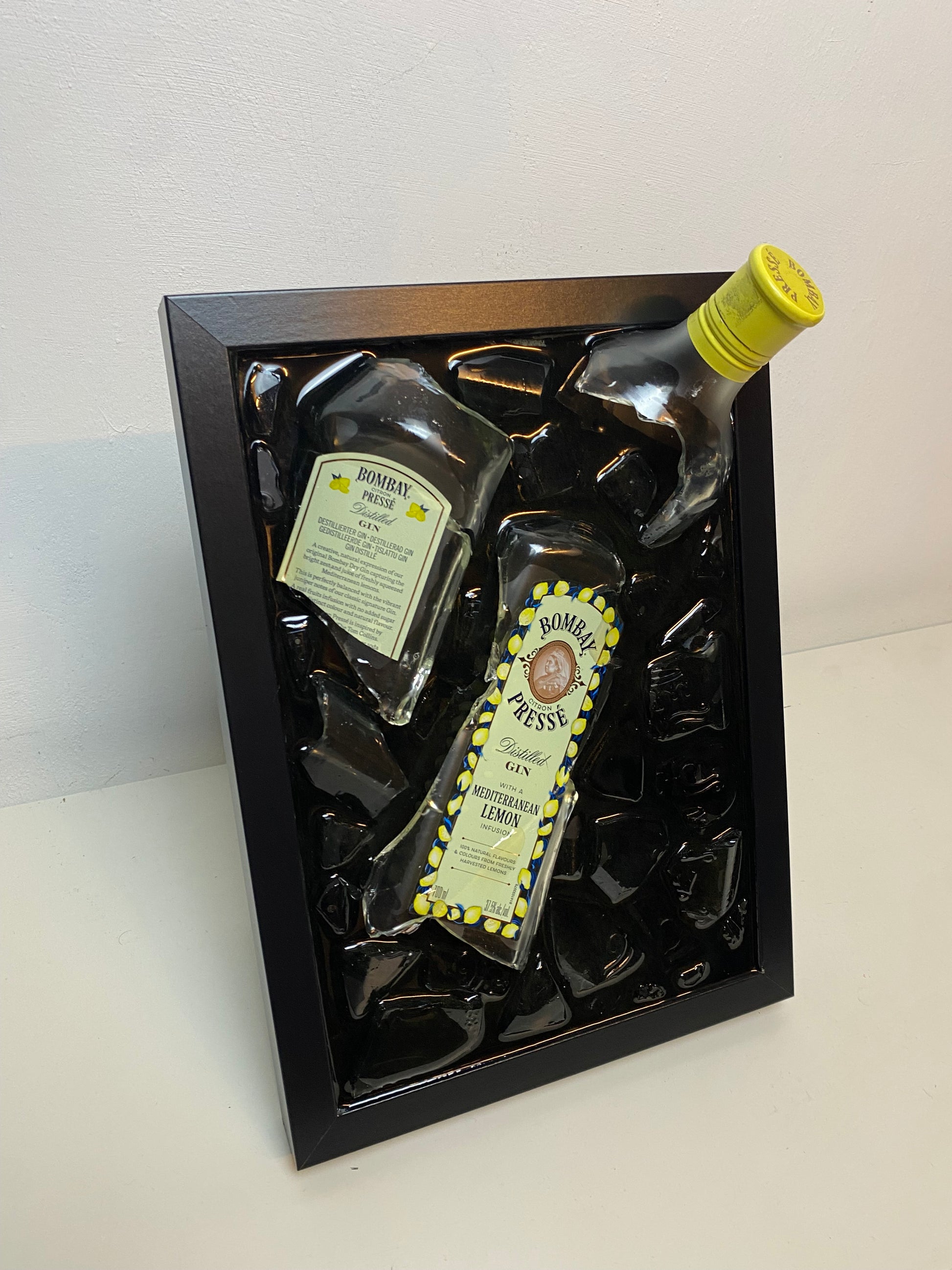 Bombay Lemon Broken Bottle Art - Framed Liquor - Wall Art