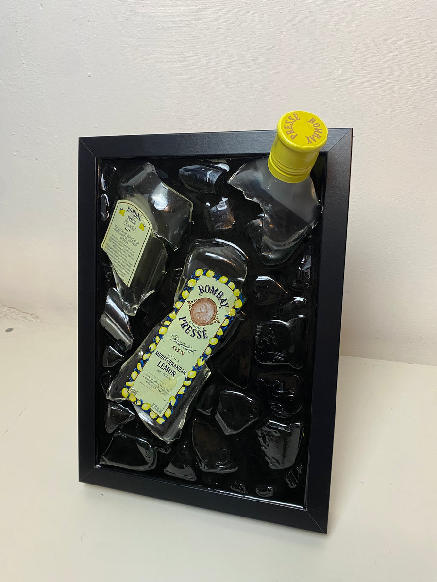 Bombay Lemon Broken Bottle Art - Framed Liquor - Wall Art