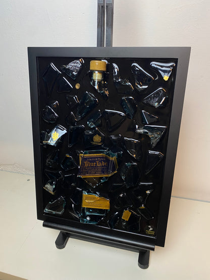 Blue Label Broken Bottle Art - Framed Liquor - Wall Art