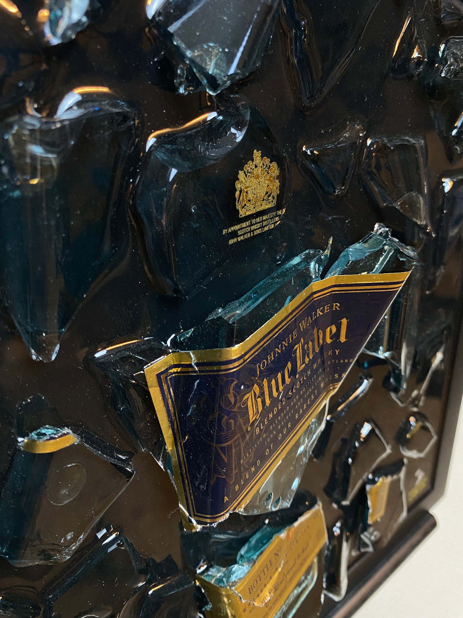 Blue Label Broken Bottle Art - Framed Liquor - Wall Art