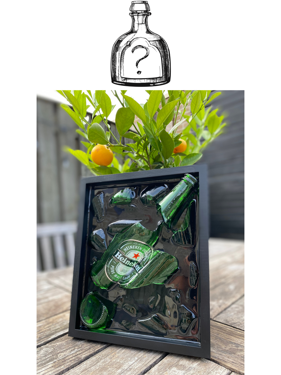 Lijst uw Eigen fles in - Broken Bottle ARt - Uniek Cadeau - Framed Liquor - Wall art